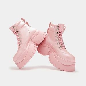 Koi Footwear Gooey Chunky Platform Pink Boots NIB Dolls Kill